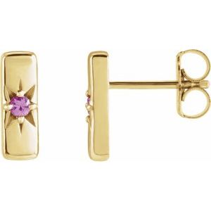 14K Yellow Gold Natural Pink Sapphire Bar Earrings