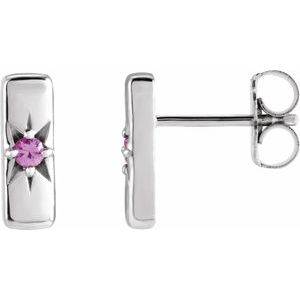 14K White Gold Natural Pink Sapphire Bar Earrings