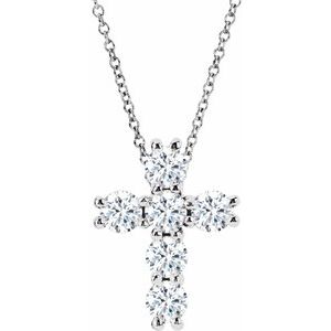 14K White Gold 1 3/8 CTW Natural Diamond Cross 18" Necklace