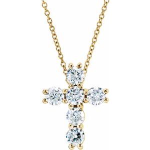 14K Yellow Gold 1 3/8 CTW Natural Diamond Cross 18" Necklace