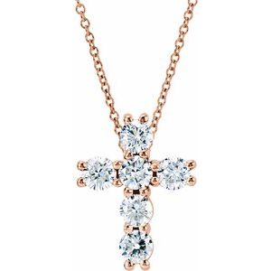 14K Rose Gold 1/4 CTW Lab-Grown Diamond Cross 18" Necklace