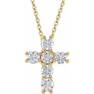 14K Yellow Gold 9/10 CTW Natural Diamond Cross 18" Necklace