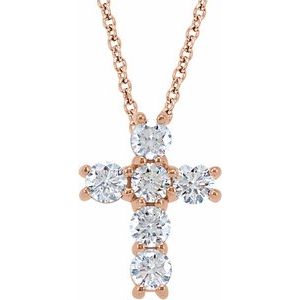 14K Rose Gold 1 1/6 CTW Natural Diamond Cross 18" Necklace