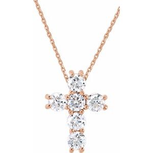 14K Rose Gold 1/3 CTW Lab-Grown Diamond Cross 18" Necklace