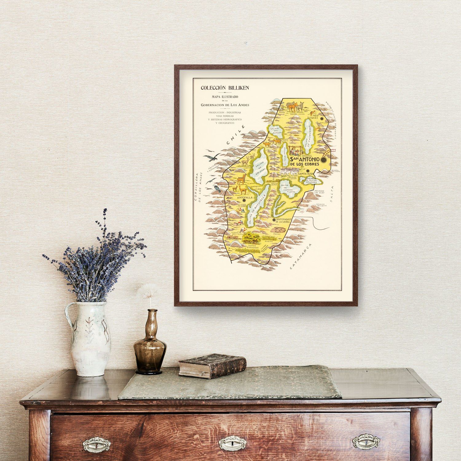 Vintage Map of Andes Mountains, 1933