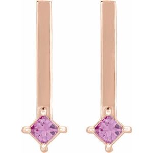 14K Rose Gold Natural Pink Sapphire Bar Drop Earrings
