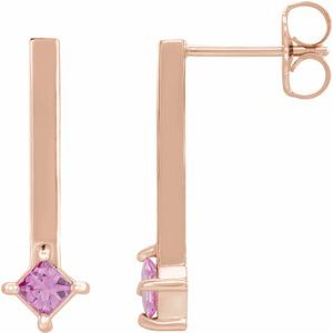 14K Rose Gold Natural Pink Sapphire Bar Drop Earrings