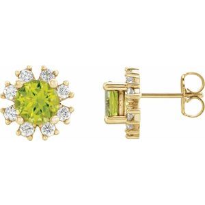 14K Yellow Gold Natural Peridot & 1/2 CTW Natural Diamond Earrings