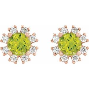 14K Rose Gold Natural Peridot & 1/2 CTW Natural Diamond Earrings