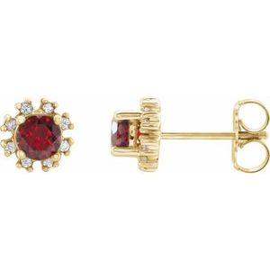 14K Yellow Gold Natural Mozambique Garnet & 1/5 CTW Natural Diamond Earrings