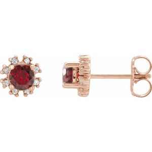 14K Rose Gold Natural Mozambique Garnet & 1/5 CTW Natural Diamond Earrings