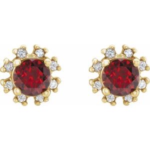 14K Yellow Gold Natural Mozambique Garnet & 1/5 CTW Natural Diamond Earrings – image 2
