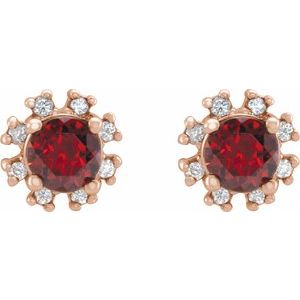 14K Rose Gold Natural Mozambique Garnet & 1/5 CTW Natural Diamond Earrings – image 2