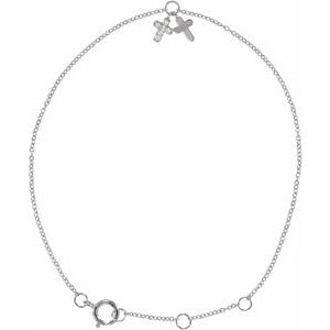 14K White Gold .03 CTW Natural Diamond Cross 6 1/2-7 1/2" Bracelet