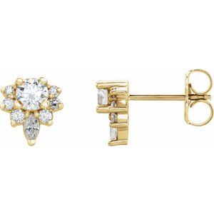 14K Yellow Gold Natural White Sapphire & 1/6 CTW Natural Diamond Earrings