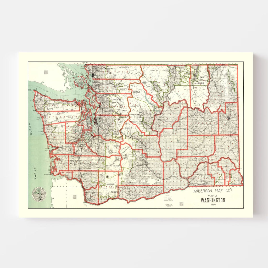 Vintage Map of Washington 1909
