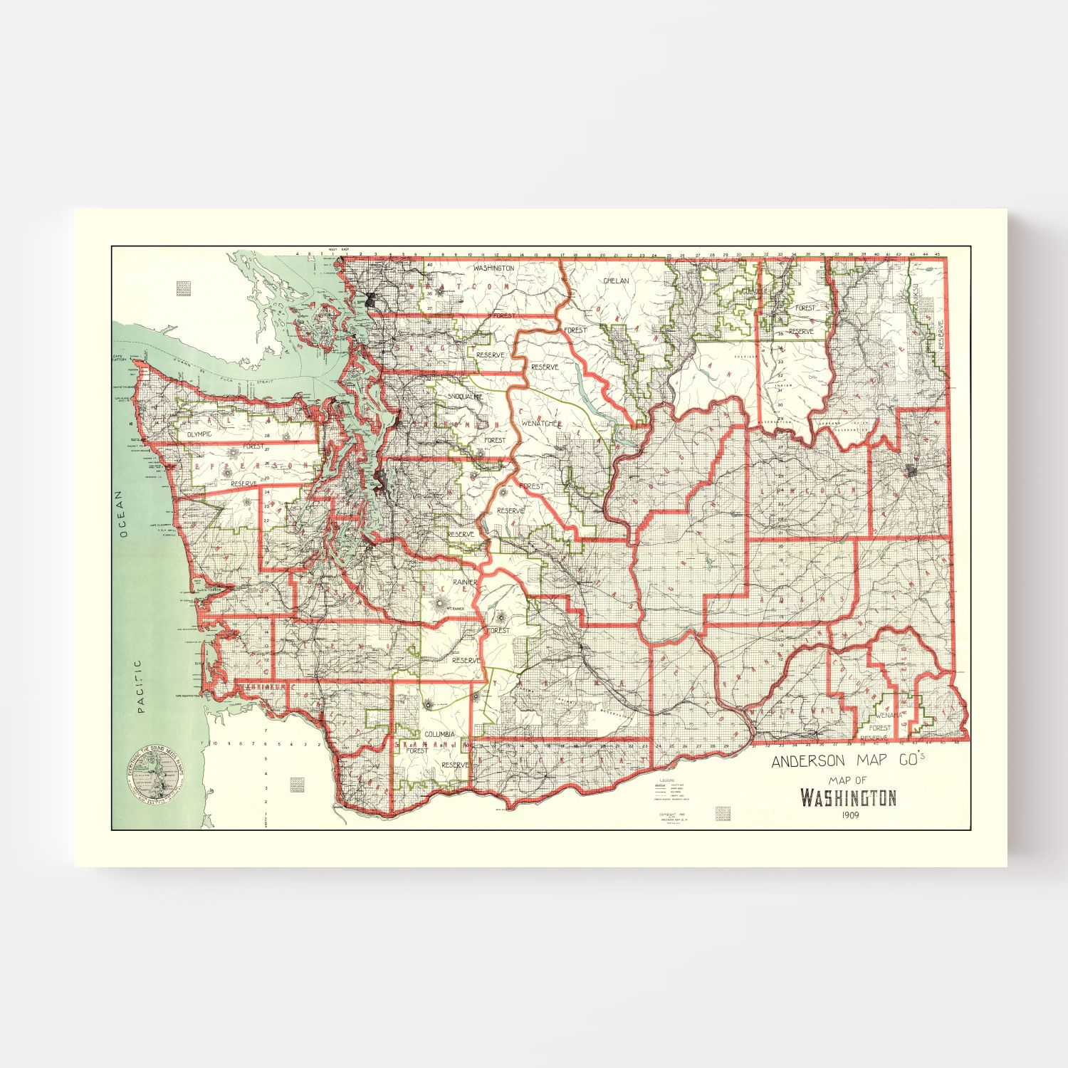 Vintage Map of Washington 1909