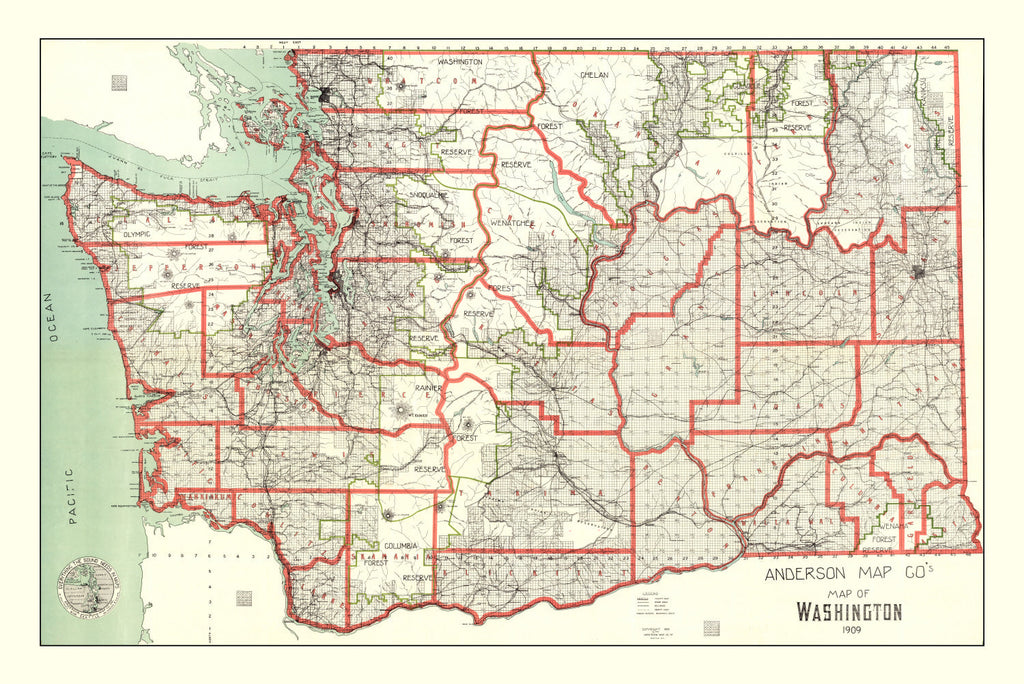 Vintage Map of Washington 1909