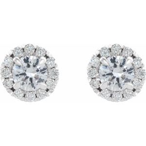 Platinum 5 mm Natural White Sapphire & 1/3 CTW Natural Diamond Halo-Style Earrings – image 2