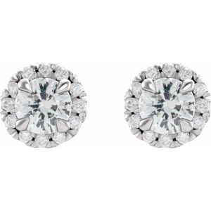 Sterling Silver 6 mm Natural White Sapphire & 1/3 CTW Natural Diamond Halo-Style Earrings