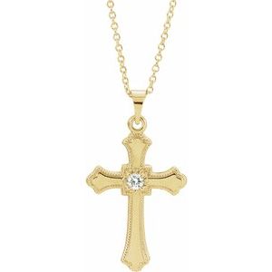 14K Yellow Gold .06 CT Natural Diamond Cross 18" Necklace
