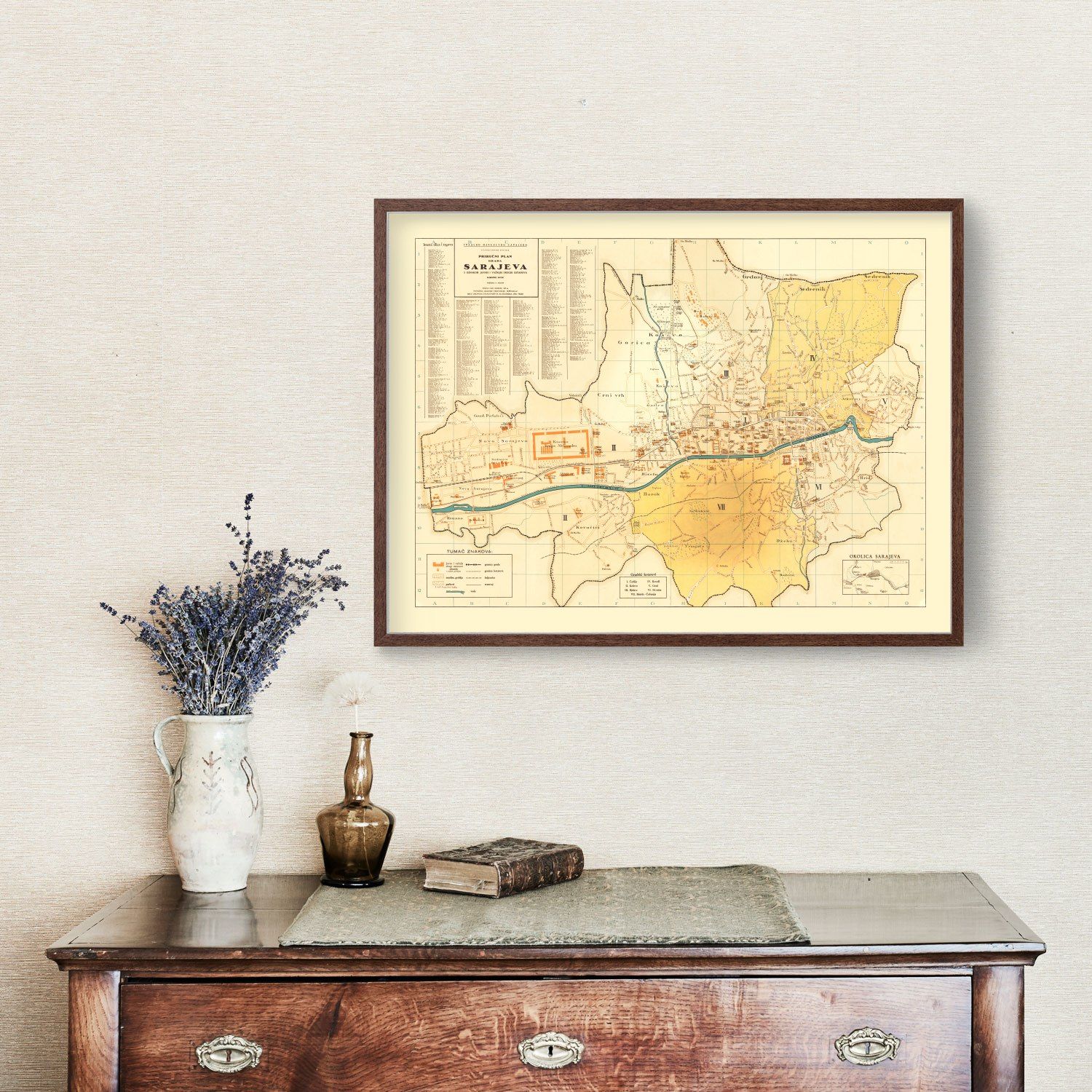 Vintage Map of Sarajevo, Bosnia 1932