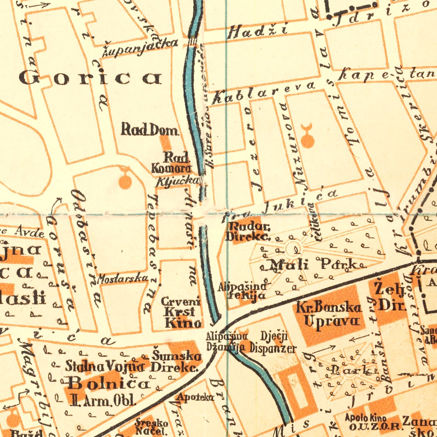 Vintage Map of Sarajevo, Bosnia 1932