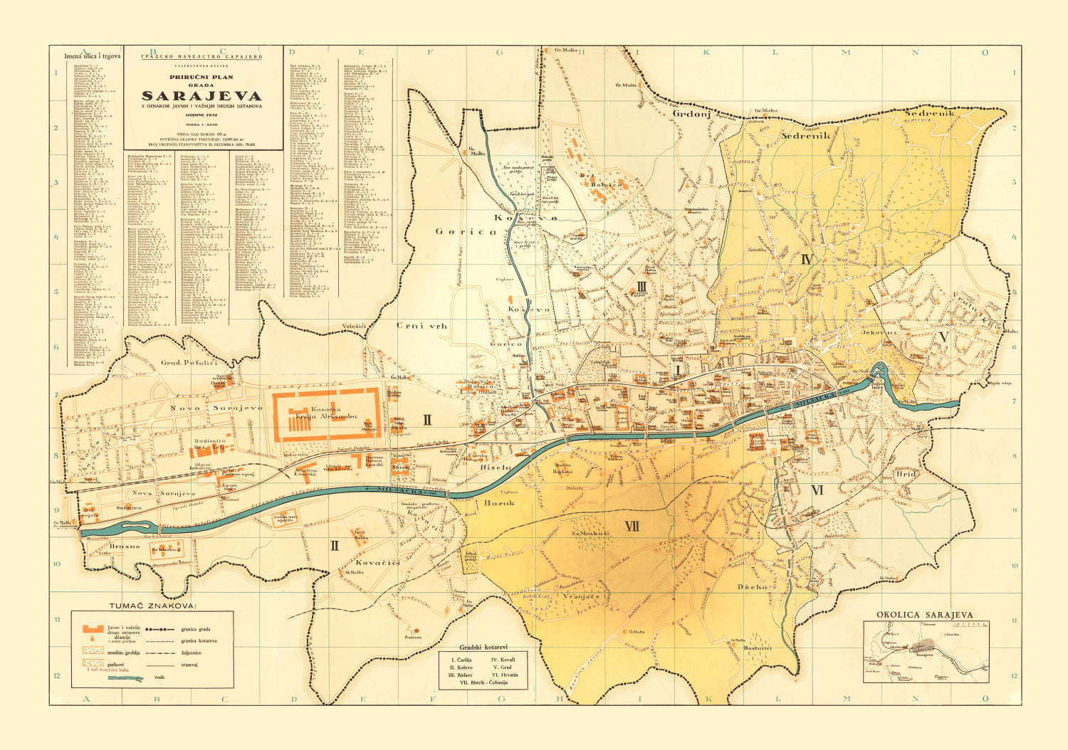 Vintage Map of Sarajevo, Bosnia 1932