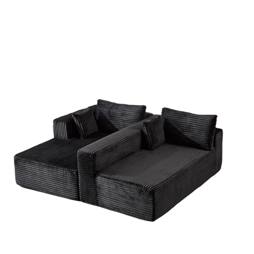 Compression Sectional Couch with Comfy Chaise, Boneless L Shape Sofa with Deep Seat, Minimalist Modular Couches Sleeper for Living Room Bedroom Apartment Lounge,corduroy,Black
