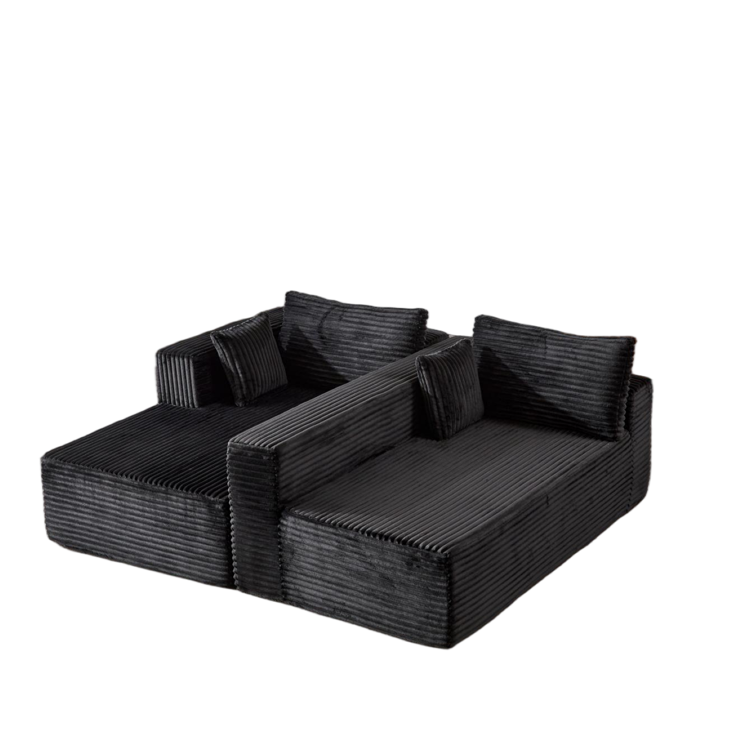 Compression Sectional Couch with Comfy Chaise, Boneless L Shape Sofa with Deep Seat, Minimalist Modular Couches Sleeper for Living Room Bedroom Apartment Lounge,corduroy,Black