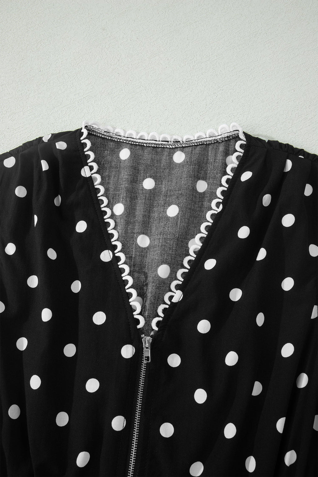 Polka Dot Zip Up V-Neck Sleeveless Dress