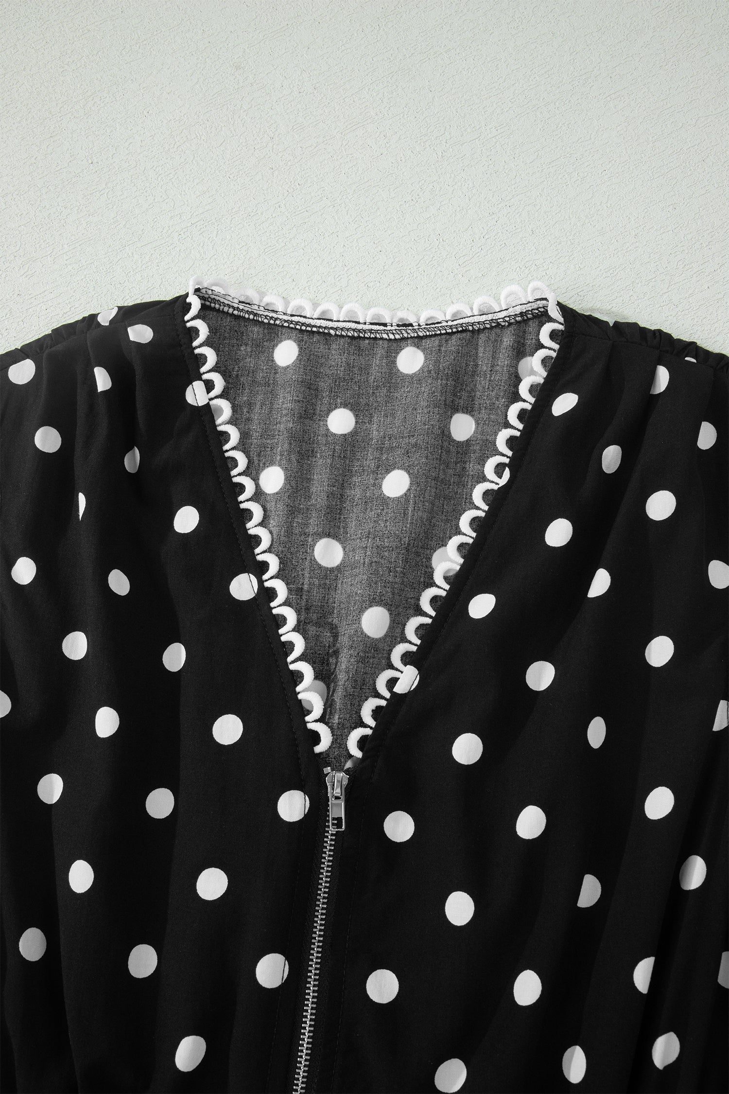 Polka Dot Zip Up V-Neck Sleeveless Dress