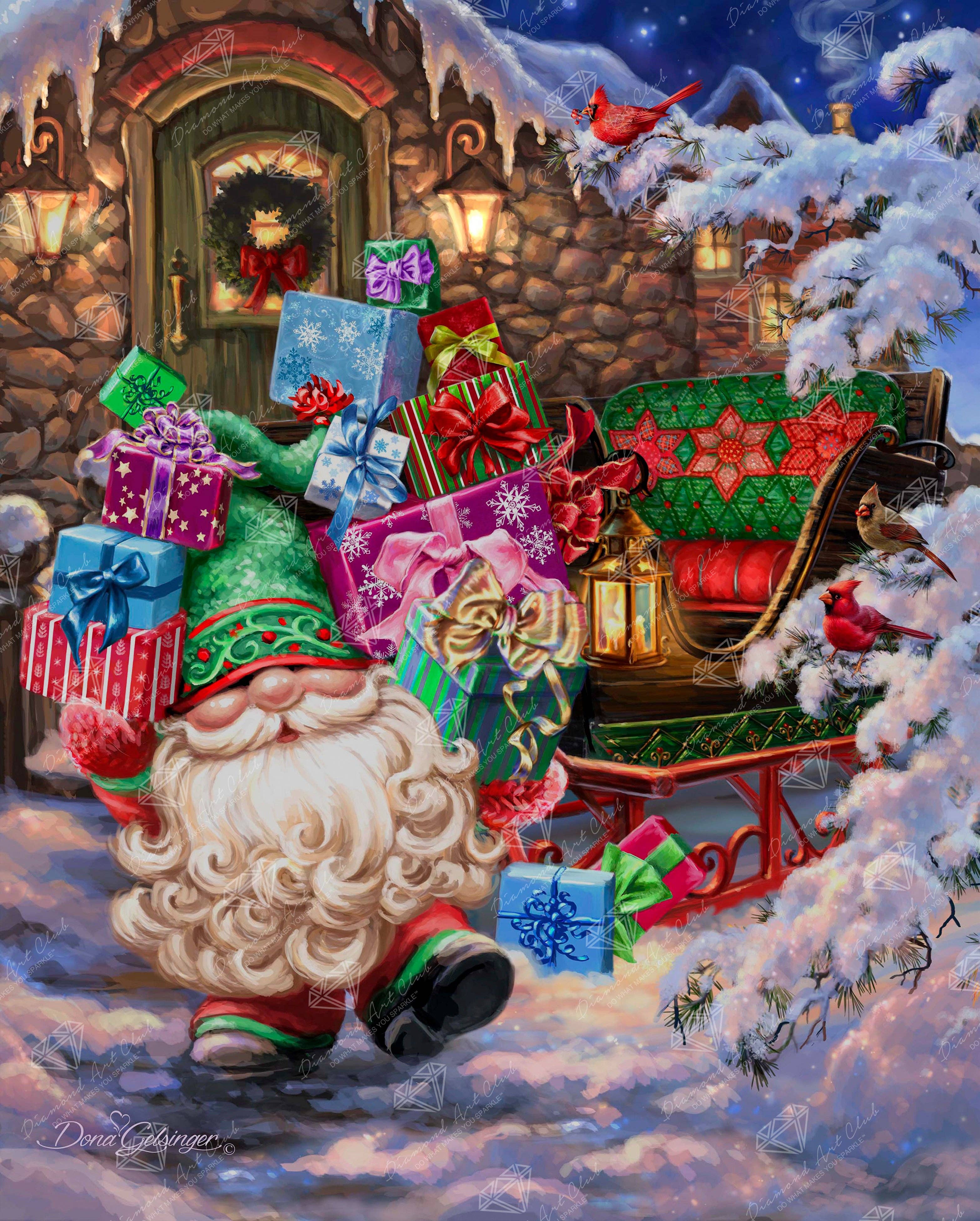 Diamond Art Club – Filling the Sleigh Christmas Elf Diamond Painting (Square Drill, 25.6" x 31.9")