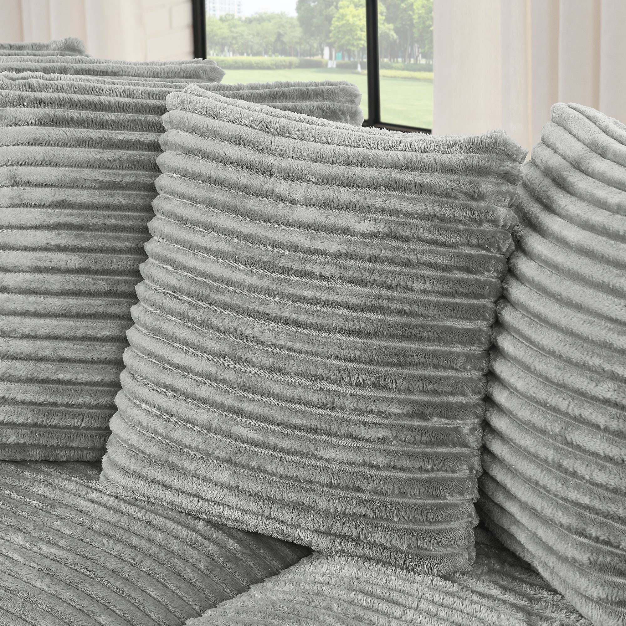 Corduroy Tufted Upholstered Sleeper Sectional Sofa, L-Shaped Modular Convertible Sofa , Can freely change the position of the footrests-Gray(Assembly is required)