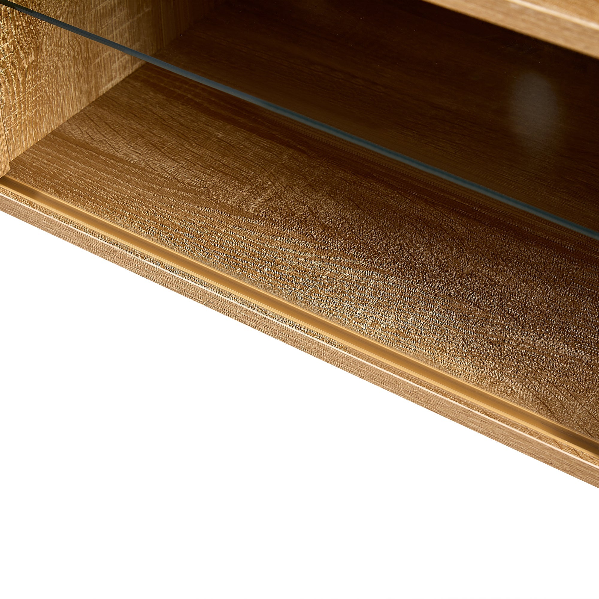 Natural Rattan TV Cabinet with Color Light Strip, Double Sliding Doors, Adjustable Shelf, Metal Legs, 54.33 Inches