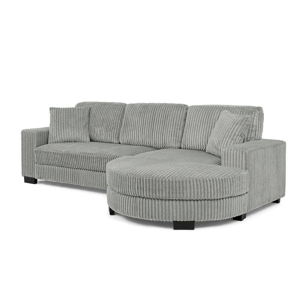 Corduroy Tufted Upholstered Sleeper Sectional Sofa, L-Shaped Modular Convertible Sofa , The arc-shaped footstool can be placed freely on the left and right-Gray
