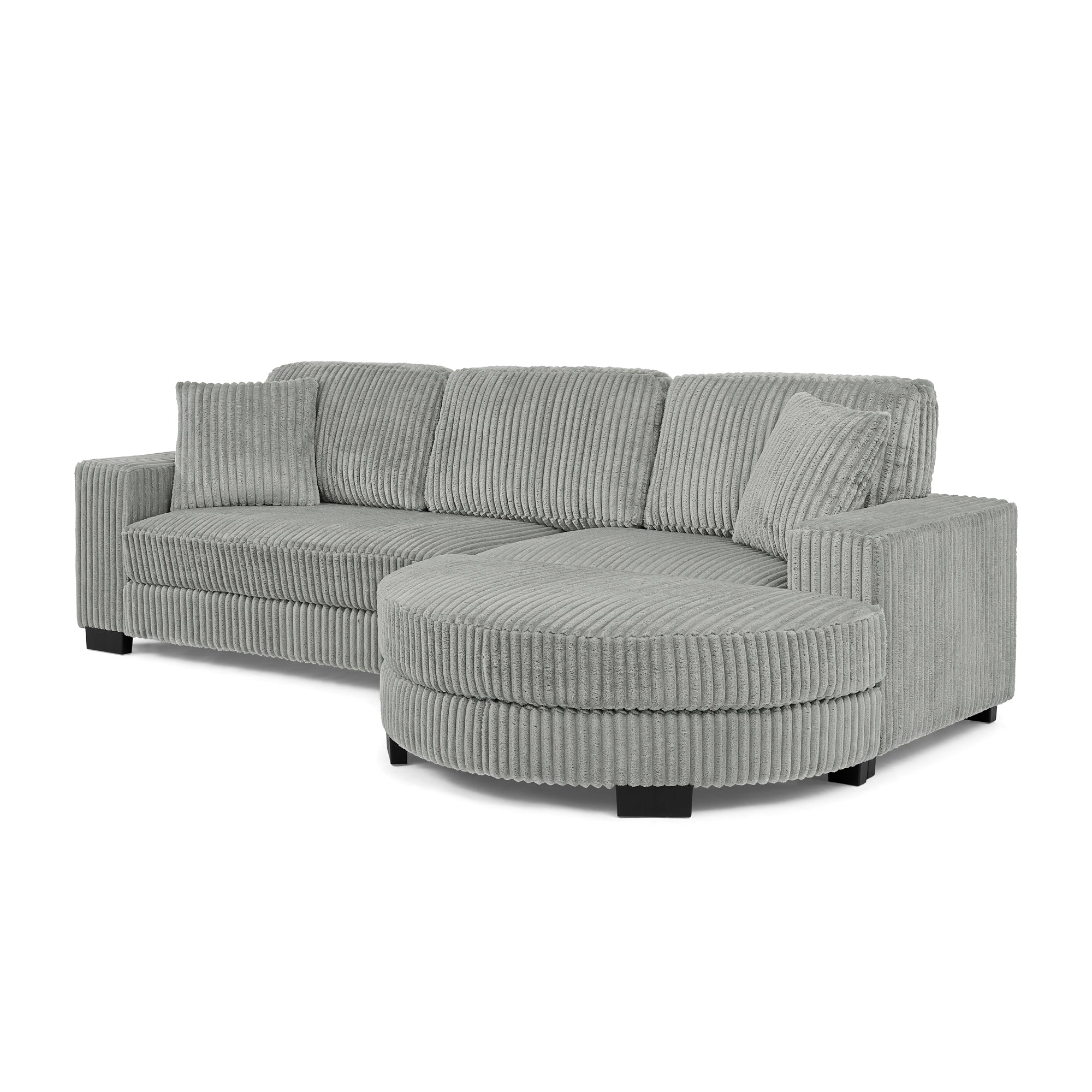 Corduroy Tufted Upholstered Sleeper Sectional Sofa, L-Shaped Modular Convertible Sofa , The arc-shaped footstool can be placed freely on the left and right-Gray
