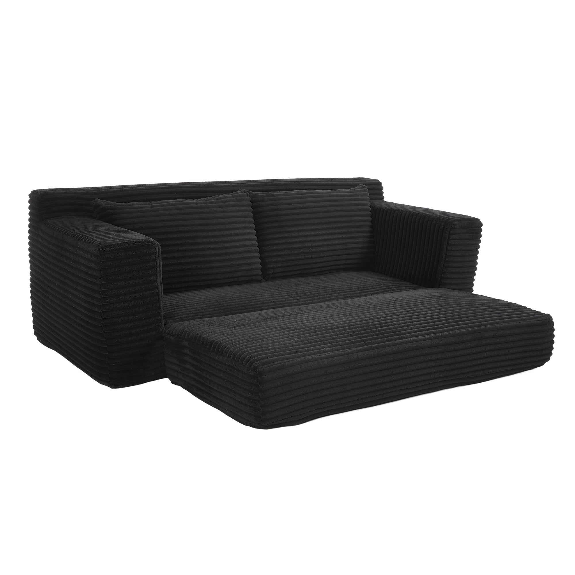 Loveseat Sofa  with Memory Foam & Steel Frame - No Assembly, Convertible 2-in-1 Design, Corduroy Fabric - Compact Couch for Small Spaces, Apartments, Home Office & Bedroom (Black)