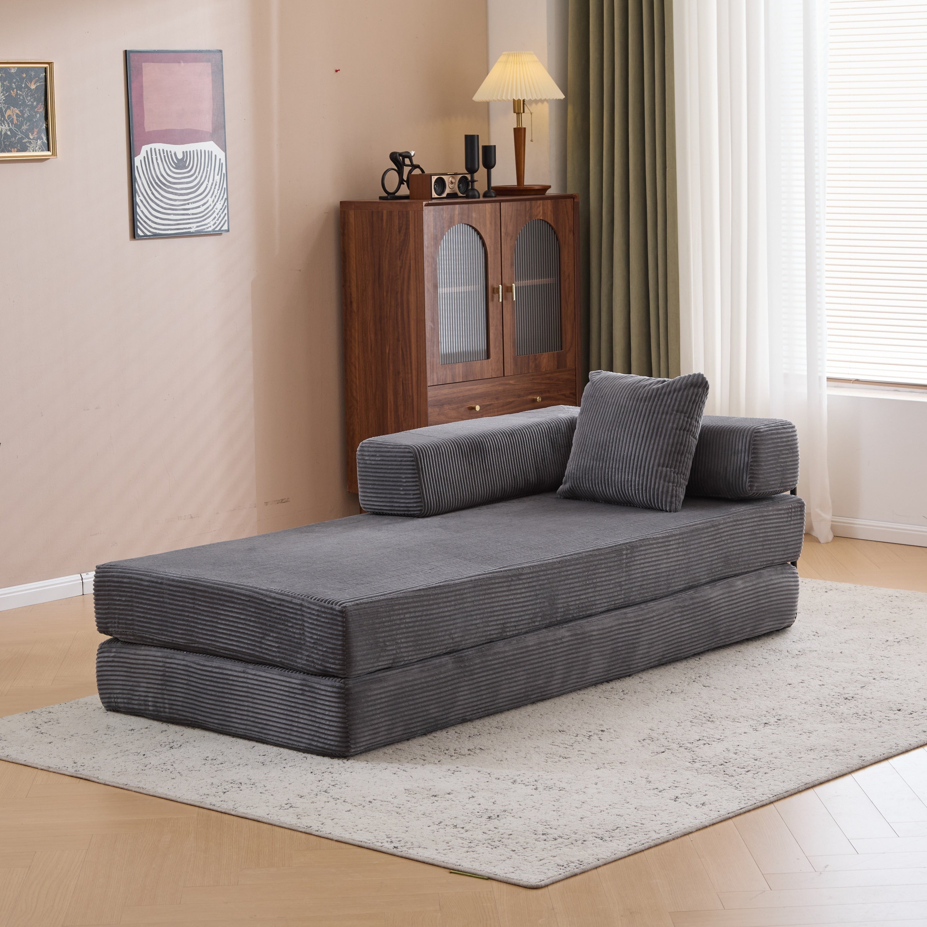 Floor Couch,Compression Sofa,Convertible Floor Sofa Bed-with Pillow Back Support Armrest,Comfy Futon Couch Lounge Sleeper Bed,Corduroy Fabric,for Living Room Bedroom (dark grey)