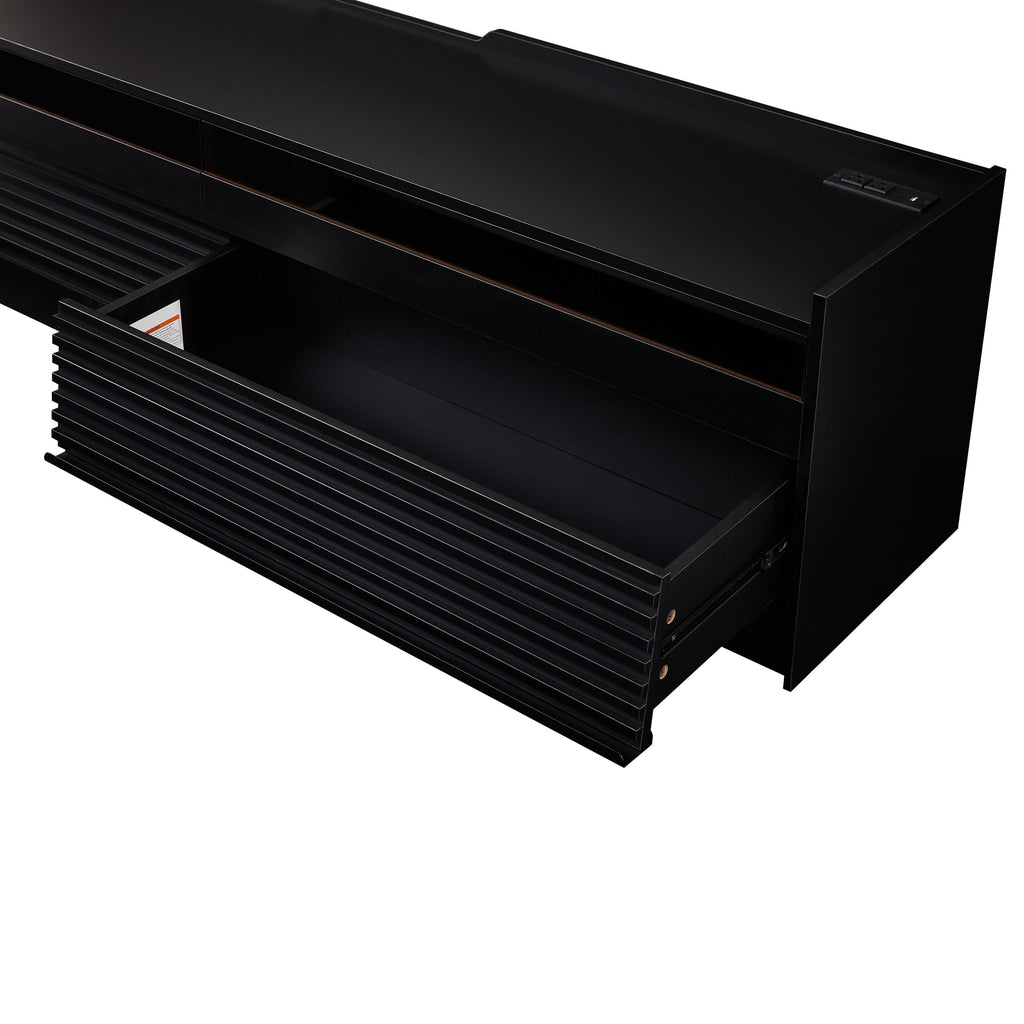 Mirod Modern TV Stand with Ample Storage,4 Drawer Design with Tempered Glass ,Built-in Charging Ports and Ambient LED Lighting ,Versatile for Any Decor Style