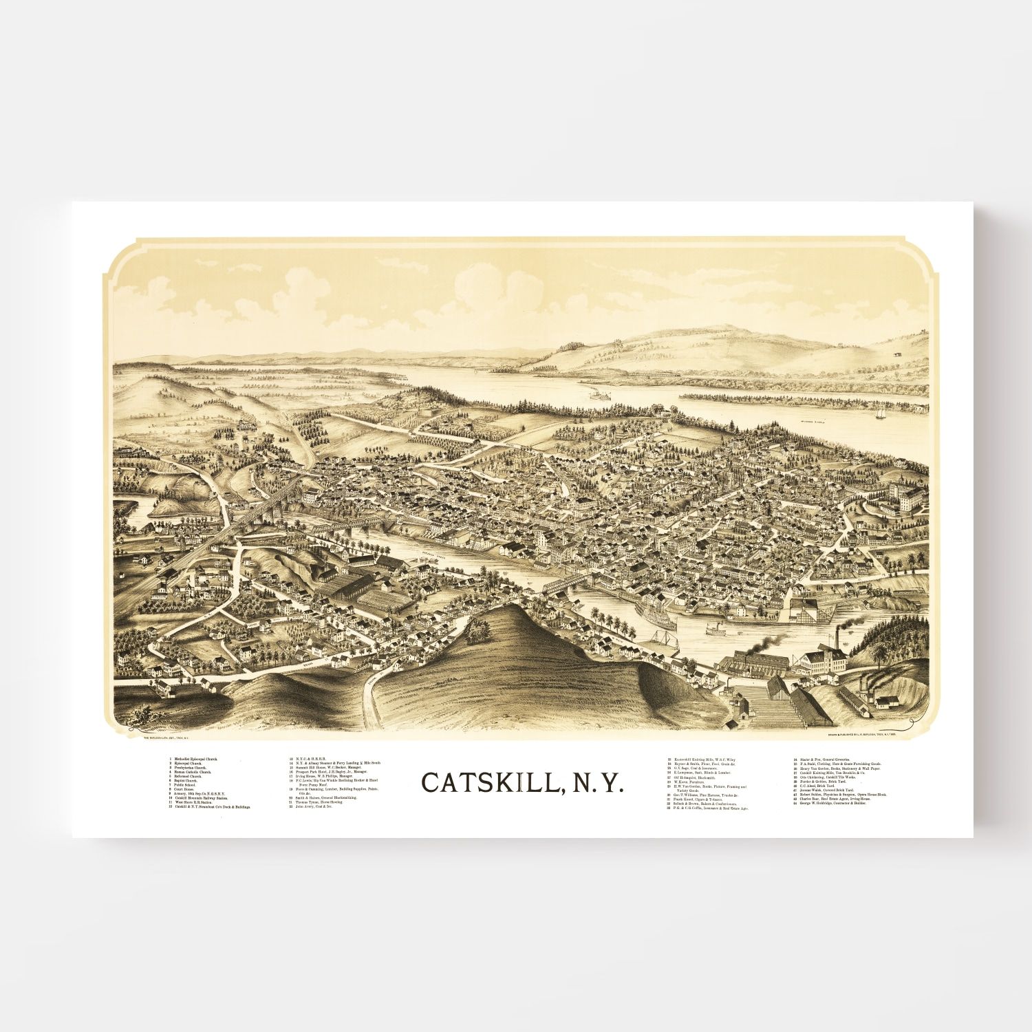 Vintage Map of Catskill, New York 1889