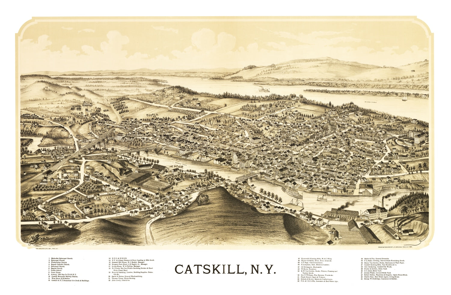 Vintage Map of Catskill, New York 1889
