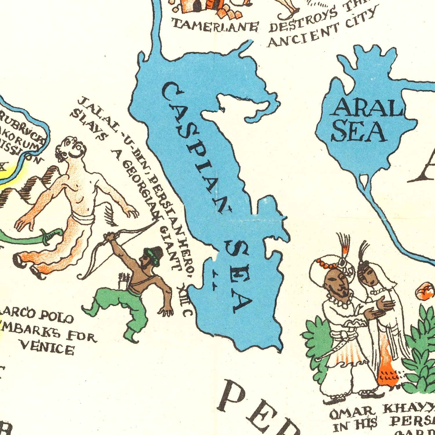 Vintage Medieval Map of East & West 1925