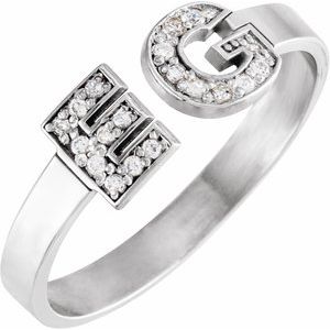 14K White Gold Personalized Natural Diamond Initial Ring