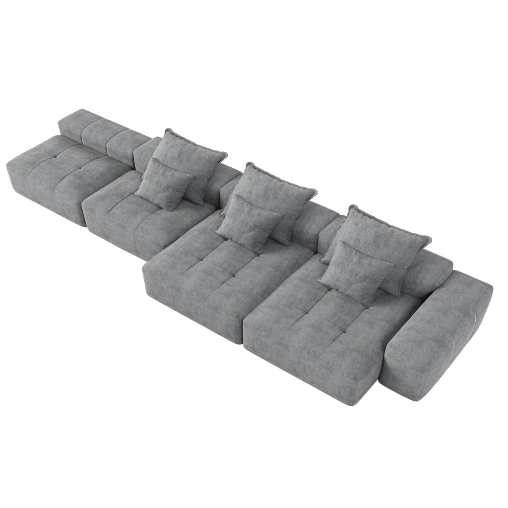 Modern Oversized Modular Sectional Sofa, Sparkling Chenille Fabric Soft Cushion Sofa with 6 Pillows, 6 PCS DIY Combination Tufted Sofa, No Assembly Required, GREY