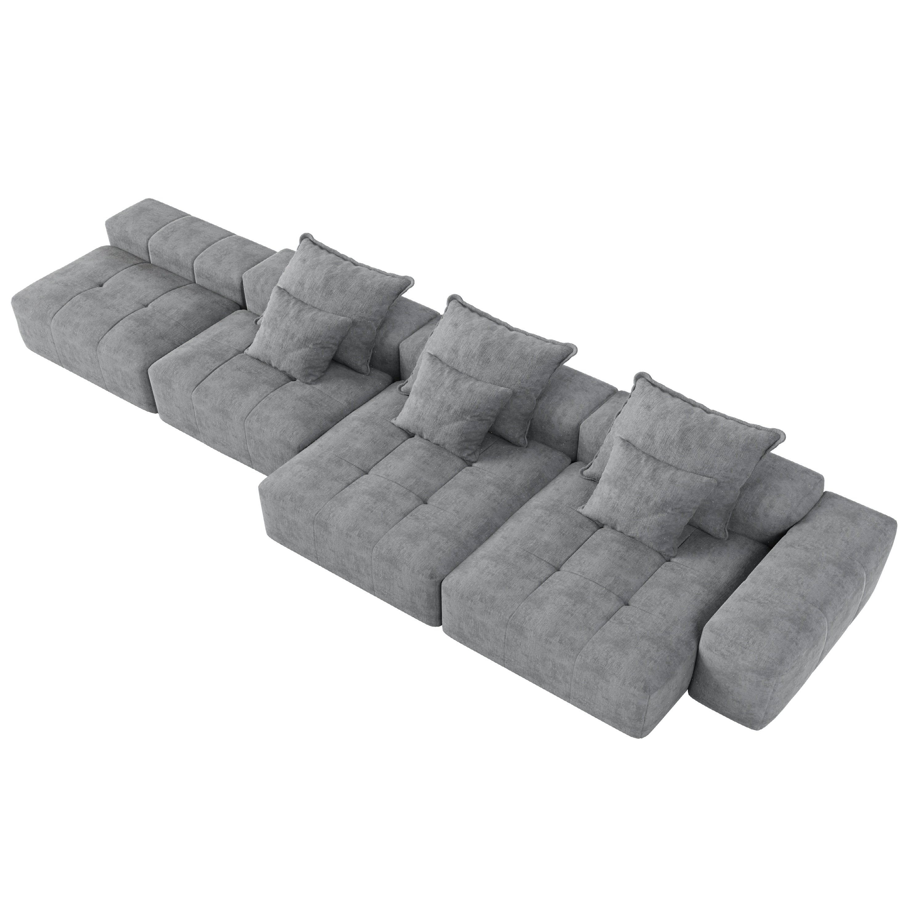 Modern Oversized Modular Sectional Sofa, Sparkling Chenille Fabric Soft Cushion Sofa with 6 Pillows, 6 PCS DIY Combination Tufted Sofa, No Assembly Required, GREY