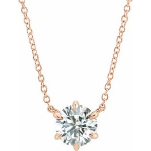 14K Rose Gold 1/3 CT Natural Diamond 6-Prong Claw Necklace Center