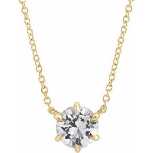 14K Yellow Gold Natural White Sapphire Solitaire 18" Necklace