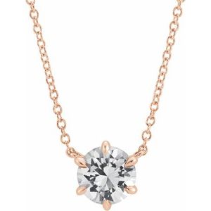 14K Rose Gold Natural White Sapphire Solitaire 18" Necklace