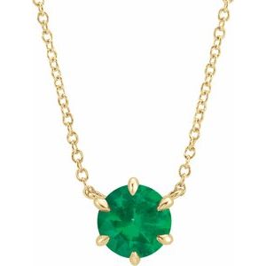 14K Yellow Gold Natural Emerald Solitaire 18" Necklace